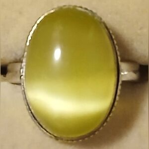 Yellow Cats Eye Silver Ring
